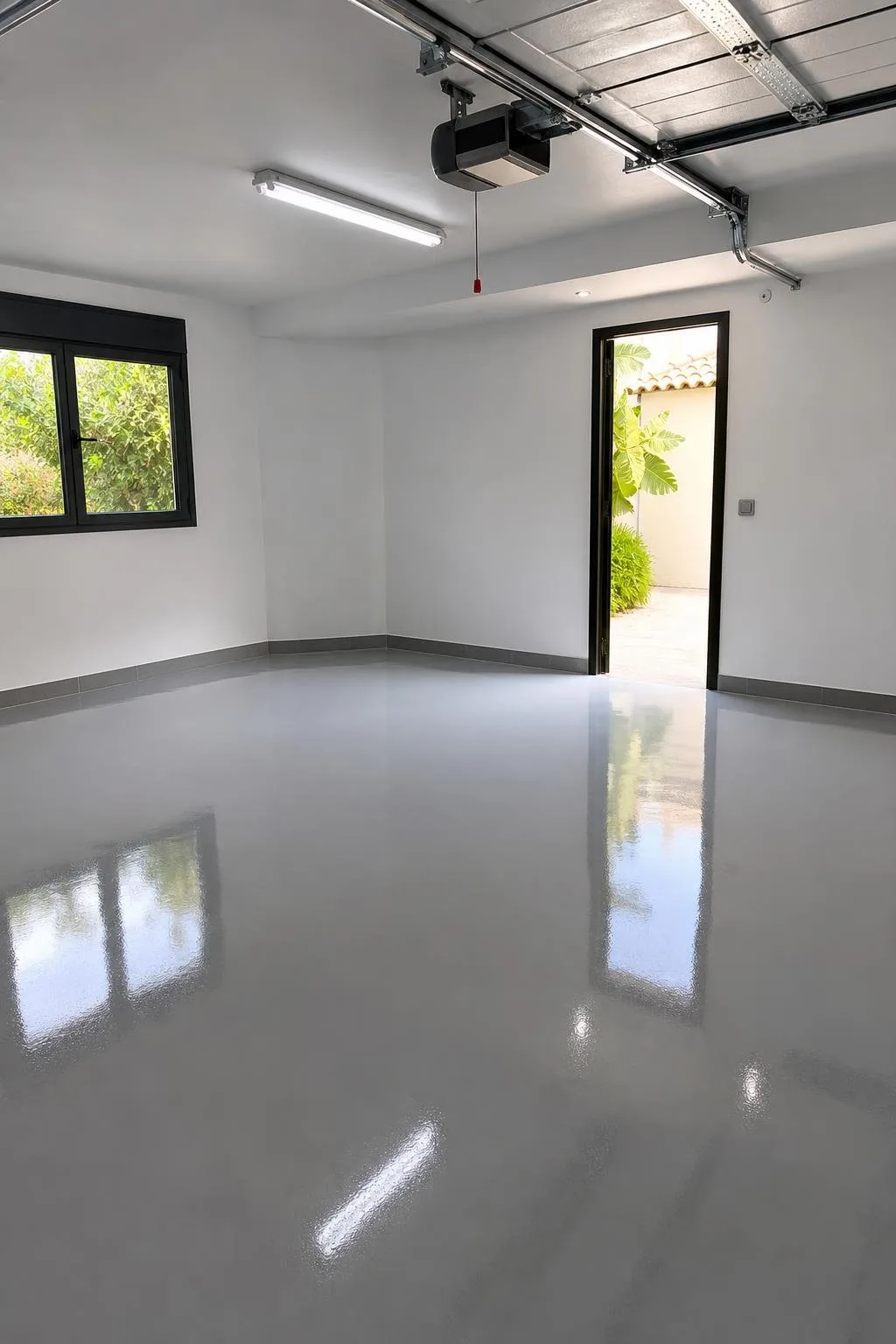 Garaje particular con suelo de resina epoxi gris brillante